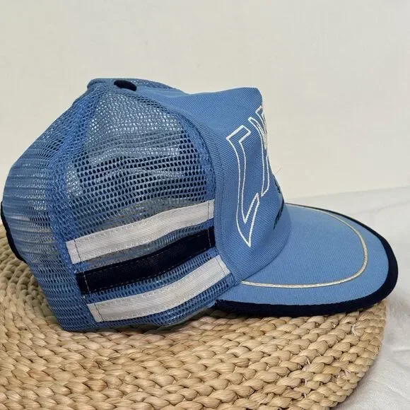 Vintage 80s North Carolina Tar Heels Three Stripes SnapBack Trucker Mesh Hat UNC